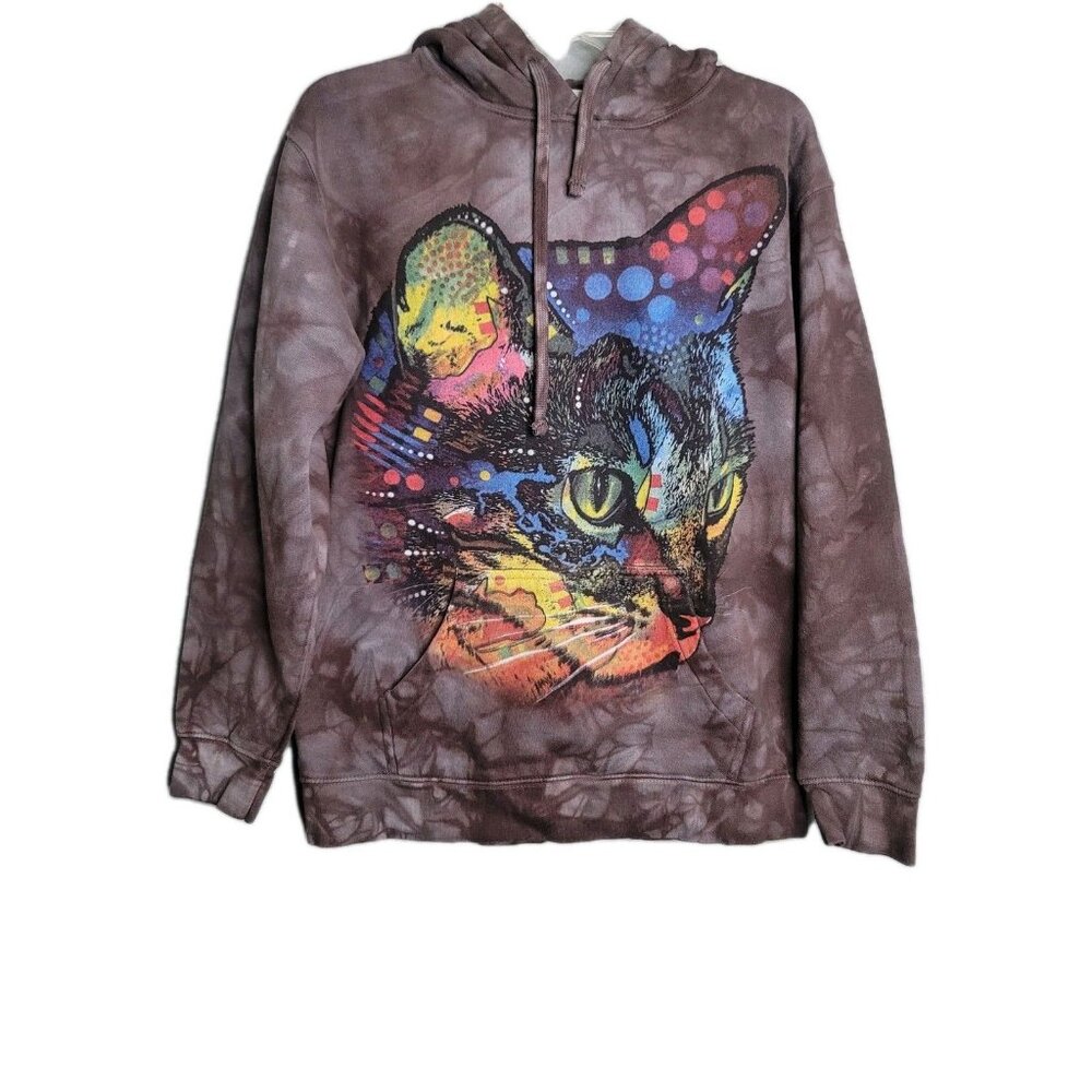 Tye Dye Cat Sweatshirt Purple Multi Color The Mountain Size S Unisex Pocket